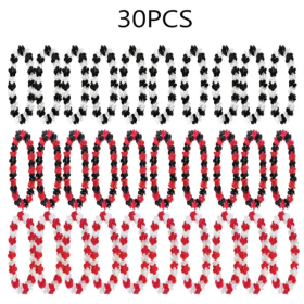 30 Pcs Racing Party Flower Leis Black White Red Mixed Color Silk Tropical Flower Necklace