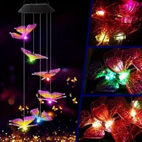 1pc Solar Butterfly Wind Chime Light Outdoor Purple Decorative Color Changing Butterfly Wind Chime
