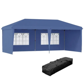 10' X 20' Pop Up Canopy Party Tent With 4 Sidewalls , Blue-AS