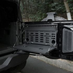 Tailgate Table Molle Panel For Ford Bronco 2021-2024 2-Tier Foldable Rear Storage Cargo Rack Shelf Camping Desk (Color: Black)