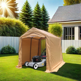 7x12ft Outdoor Portable Gazebo Storage Shelter Shed With 2 Roll Up Zipper Doors & Vents Carport For Motorcycle Waterproof And UV Resistant Anti-S (Option: Sand)