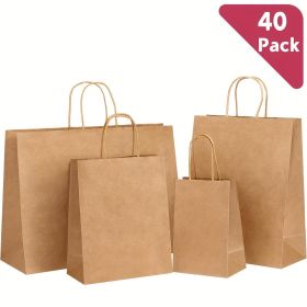 40 Pcs Kraft Paper Gift Bags With Handles In Various Sizes Suitable For Store Retail Goods And Christmas Birthday Wedding Party Gifts (Option: 40pieces)
