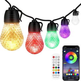 52.5FT Colorful Outdoor String Lights Smart RGB LED Patio Lights IP66 Waterproof Dimmable Hanging Light Bulbs With APP Remote Control 15 Bulbs (Option: Colorful)