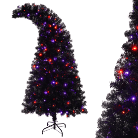 6FT Artificial Christmas Tree With LED Light, Pre-Lit Curved Shape Artificial Whimsical Xmas Tree With 900 Tips, Black Christmas Tree (Option: Default title)