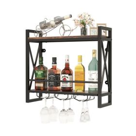 Industrial Wall-Mounted Wine Rack with Holder (Color: Rustic Brown, Type: Wine rack)