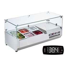 VEVOR Refrigerated Condiment Prep Station, 130 W Countertop Refrigerated Condiment Station, with 1 1/3 Pan & 4 1/6 Pans, 304 Stainless Body and P (Default: Default)